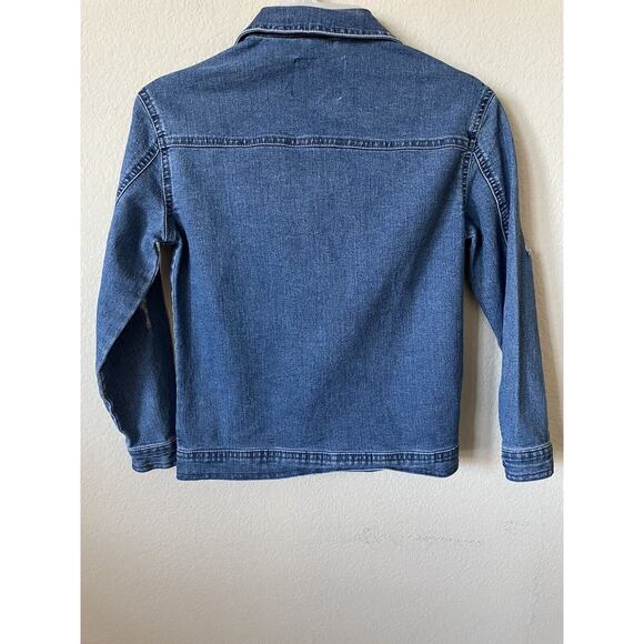 Justice Medium Wash Collared Button Up Distressed Denim Jacket Size 8 - Picture 4 of 4